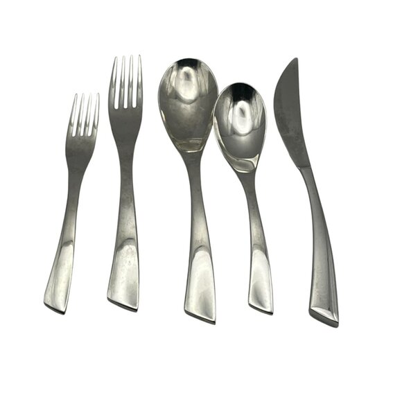 YAMAZAKI Alba Flatware Set Spoons Dinner‎ Knife Fork Plain Slanted Tip Stainless - Picture 2 of 10